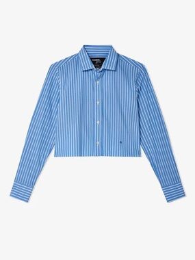 Homme girls Striped Cropped Button-Up Shirt in Light Blue and White